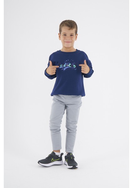 Erkek Çocuk Oversize Baskılı Basıc S-Shırt-Lacivert fiyatları