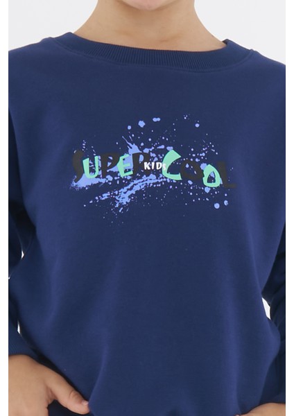 Erkek Çocuk Oversize Baskılı Basıc S-Shırt-Lacivert modelleri