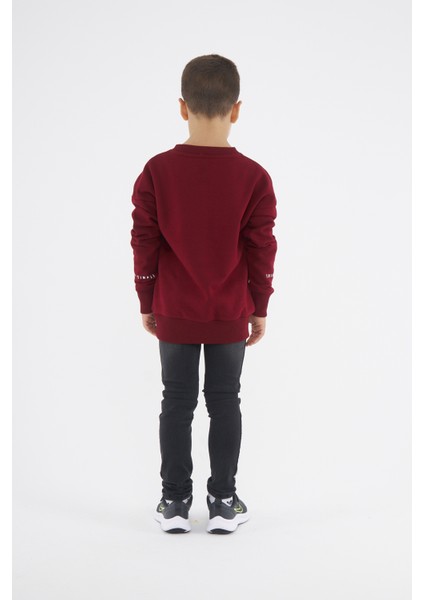 Erkek Çocuk Oversize Baskılı Basıc S-Shırt-Bordo fiyatları