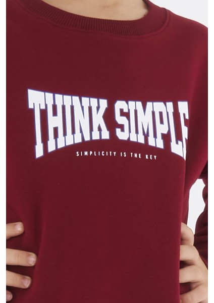 Erkek Çocuk Oversize Baskılı Basıc S-Shırt-Bordo modelleri