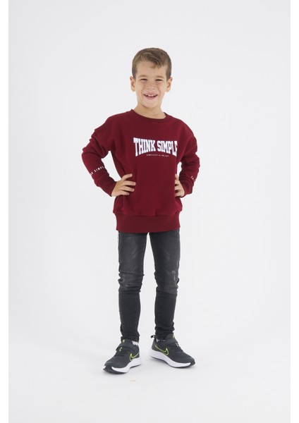 Erkek Çocuk Oversize Baskılı Basıc S-Shırt-Bordo fırsatları