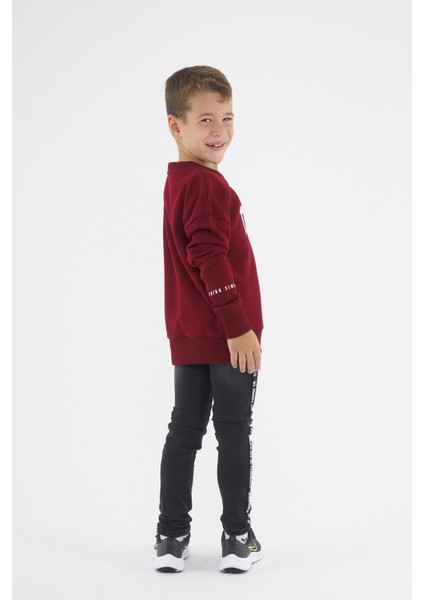 Erkek Çocuk Oversize Baskılı Basıc S-Shırt-Bordo indirimleri