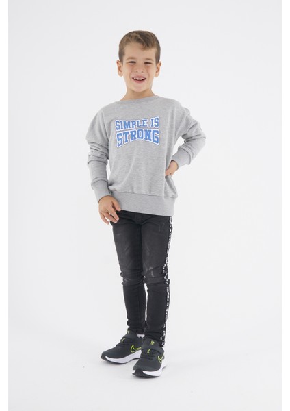 Erkek Çocuk Oversize Baskılı Basıc S-Shırt-Gri Melanj modelleri