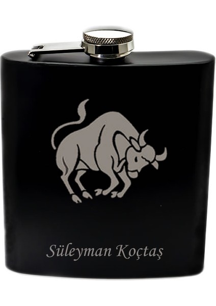 Burcunuza Özel Isimli ve Harfli Siyah Renkli Paslanmaz Çelik Matara / 6 Oz