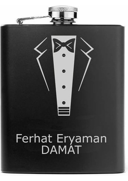Kişiye Özel Damat Konseptli Siyah Renkli Paslanmaz Çelik Matara / 8 Oz