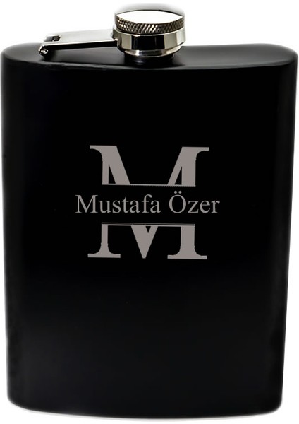 Kişiye Özel Harf ve Isimli Siyah Renkli Paslanmaz Çelik Matara / 8 Oz
