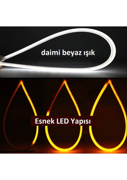 Cob Işık Ultra Ince Araba Drl 60CM Gündüz Ledi Dönüş Sinyali-Beyaz Sarı Akan Işık Modeli