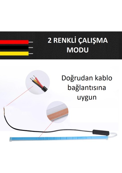 Cob Işık Ultra Ince Araba Drl 60CM Gündüz Ledi Dönüş Sinyali-Beyaz Sarı Akan Işık Modeli