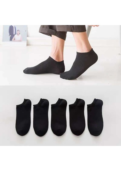 Unisex Yazlık Siyah Patik Çorap 5'li Paket – Yüksek Lifli Pamuk, Nefes Alabilir, Ekstra Rahat ve Desensiz