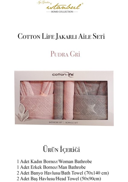 Cotton-Life Aile Bornoz Seti Jakarlı Pudra-Gri