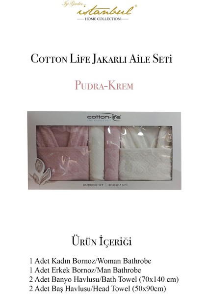 Cotton-Life Aile Bornoz Seti Jakarlı Pudra-Krem