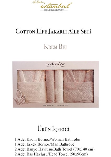 Cotton-Life Aile Bornoz Seti Jakarlı Krem-Bej