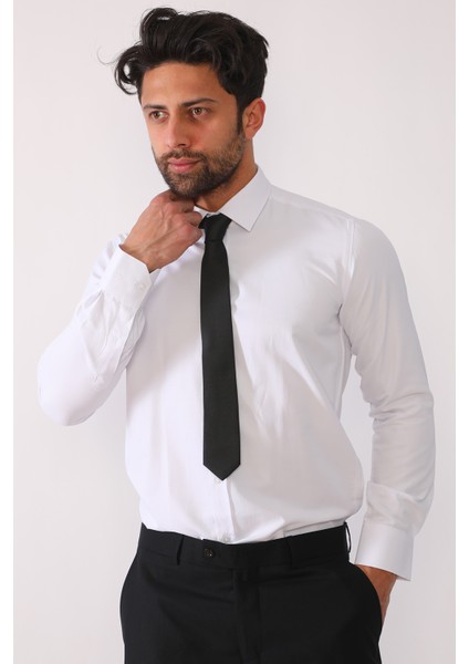 Erkek Mikrosaten Gök Mavisi Slim Fit Gömlek