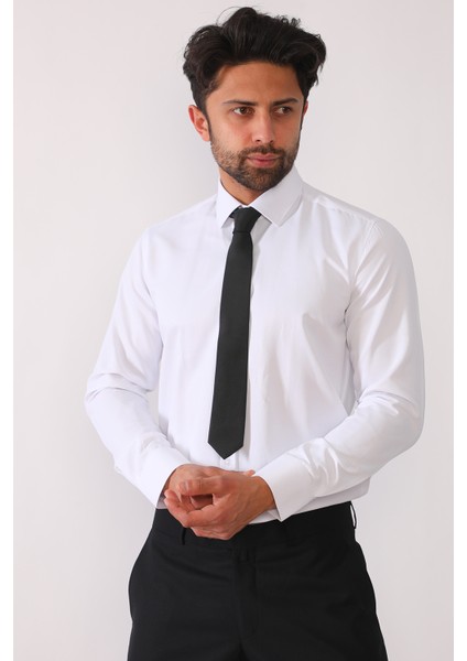 Erkek Mikrosaten Gök Mavisi Slim Fit Gömlek