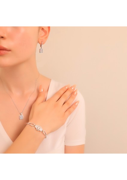 925 Ayar Gümüş Trapez Taşlı Kolye-Küpe-Bileklik Set fiyatları