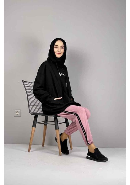 Şerit Detaylı Eşofman Altı Pudra Siyah fırsatları