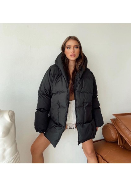 Puffer Siyah Şişme Mont
