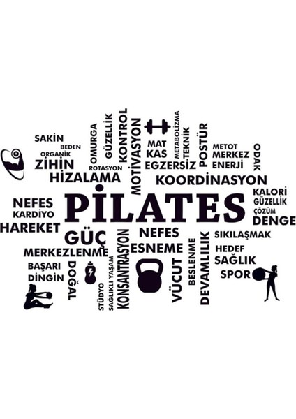 Pilates ve Spor Kelimeleri Duvar Sticker 120*85CM