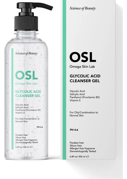 Glycolic Cleanser Gel 200 ml (Yağlı ve Karma Ciltler için Temizleme Jeli)