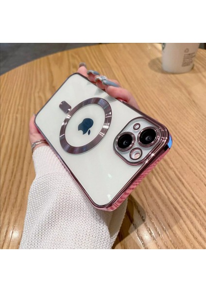 Apple iPhone 14 Plus Kılıf Magsafe Kamera Lensli Korumalı Şeffaf Silikon Kapak