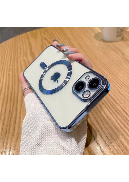 Apple iPhone 14 Plus Kılıf Magsafe Kamera Lensli Korumalı Şeffaf Silikon Kapak