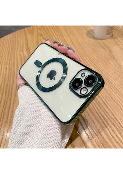 Apple iPhone 14 Plus Kılıf Magsafe Kamera Lensli Korumalı Şeffaf Silikon Kapak