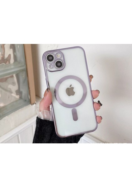 Apple iPhone 14 Plus Kılıf Magsafe Kamera Lensli Korumalı Şeffaf Silikon Kapak
