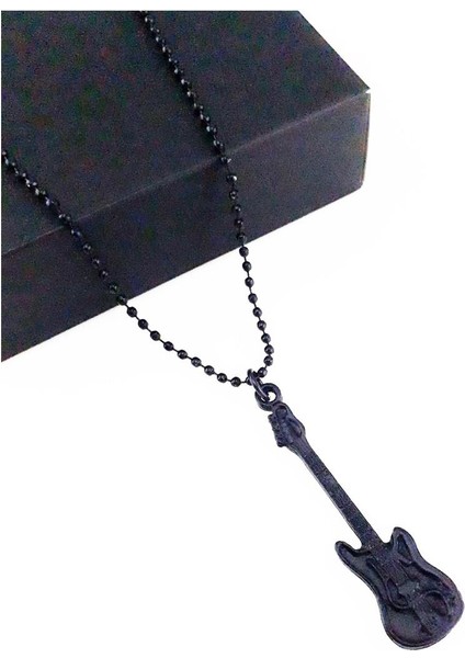 Mat Siyah Renk Erkek Gitar Kolye