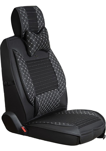 Audi A5 Serisi Lüks Deri Oto Koltuk Kılıfı Ön/arka Set Siyah/beyaz