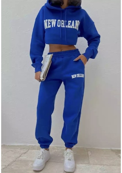 Kapüşonlu New Orleans Baskılı Tam Kışlık Oversize Yeni Stil Kadın Eşofman Takımı fiyatları