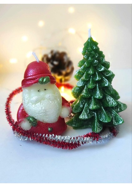 Çam Ağacı ve Noel Baba Yılbaşı Mumu
