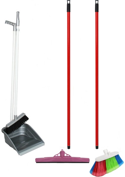 Temizlik Seti - Saplı Faraş, Yer Fırçası, 40 cm Çekpas, 2 Adet Metal Sap