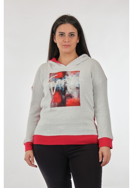 Daıdo Kapüşonlu Büyük Beden Kırmızı Kadın Sweatshirt 22200433