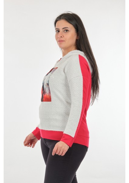 Daıdo Kapüşonlu Büyük Beden Kırmızı Kadın Sweatshirt 22200433