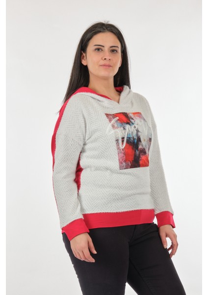 Daıdo Kapüşonlu Büyük Beden Kırmızı Kadın Sweatshirt 22200433