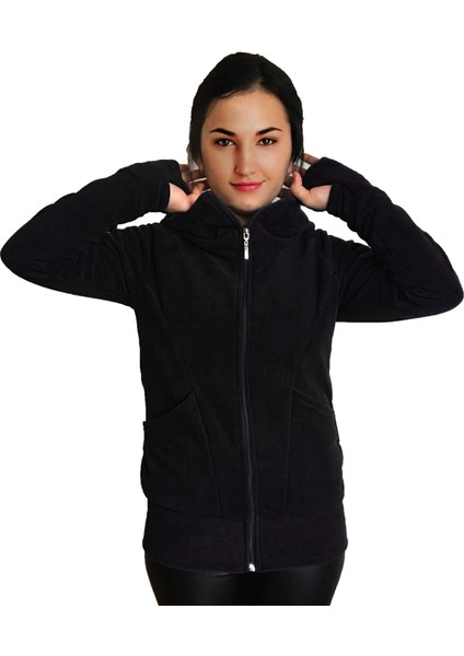 Kapüşonlu Kadın Polar Eldivenli Detaylı Bayan Polar Sweatshirt