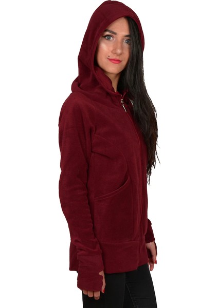 Kapüşonlu Kadın Polar Eldivenli Detaylı Bayan Polar Sweatshirt