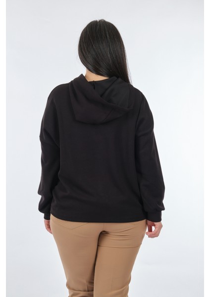 Oversize Kapüşonlu Kadın Sweatshirt - Deri Detaylı Günlük indirimleri