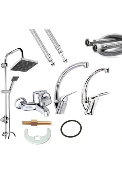 Armilla 4’lü Set Robot Yağmurlama Tepe Duş Seti - Banyo - Lavabo - Mutfak Eviye Musluğu Bataryası