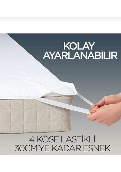 Microfit Dört Kenar Lastikli Çift Kişilik Su Sıvı Geçirmez Yatak Alez 200 x 200 cm Pamuklu Beyaz