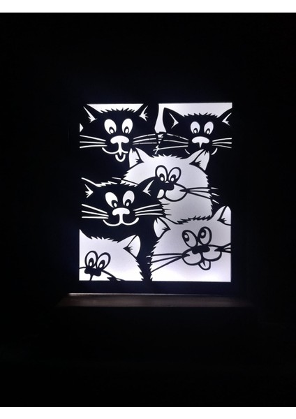 Işıklı Kişiselleştirilmiş Dekoratif Sevimli Kediler Gece Lambası