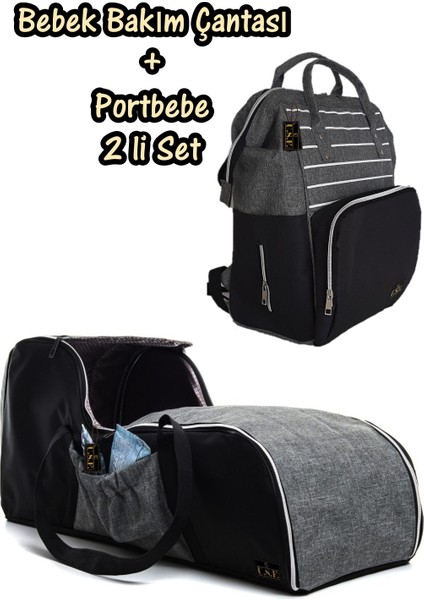 Portbebe Ana Kucağı Puset + Hastane Çıkışı Anne Bebek Bakım Çantası 2 Li Set