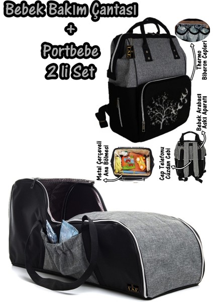 Portbebe Ana Kucağı Puset + Hastane Çıkışı Anne Bebek Bakım Çantası 2 Li Set