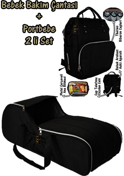 Portbebe Ana Kucağı Puset + Hastane Çıkışı Anne Bebek Bakım Çantası 2 Li Set