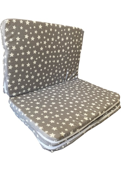 Katlanır Çocuk Yatağı Sünger Yatak Çocuk Oyun Minderi 60X120-4 Cm(Gri Yıldız)
