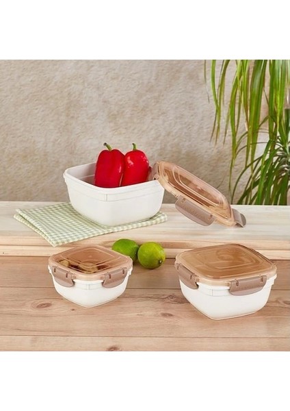 Kumsal Kare Saklama Kabı 3'lü Set Bej VP-025