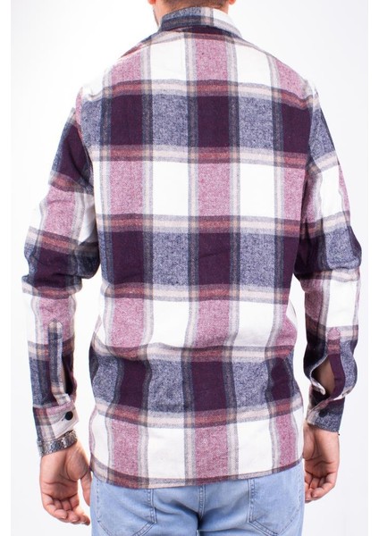 DMG23-194635 Bordo Günlük Tek Cep Ekose Oduncu Oversize Erkek Gömlek