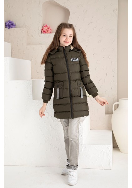 Love Baskılı Içi Yünlü Kız Çocuk Mont