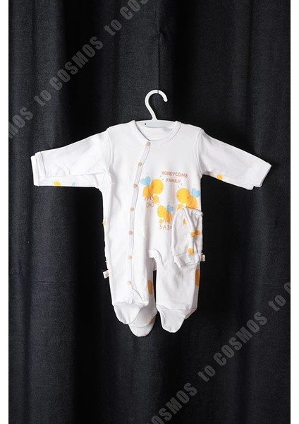 Cosmos Bebek Dad Baby Baskılı Beyaz Bebek Tulum + Şapka 0-3 Ay