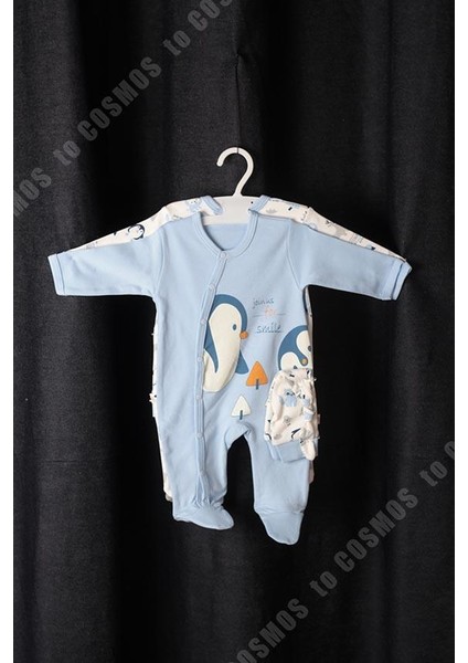 Cosmos Penguen Baskılı Mavi Bebek Tulum 0-3 Ay